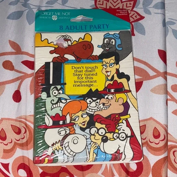 VTG ROCKY & BULLWINKLE ADULT PARTY 8 INVITATIONS & ENVELOPES NIP - Picture 1 of 4